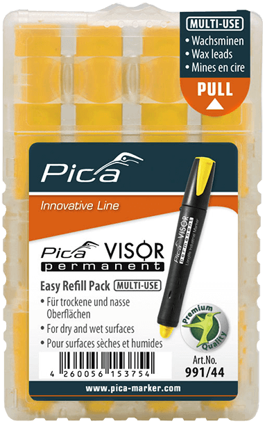 Pica VISOR permanent påfyllningsbar långlivad industriell markör refill blyerts set gul
