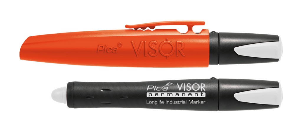 Pica VISOR permanent refillable longlife industrial marker white, open and closed