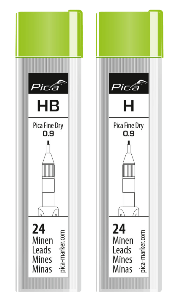 Pica Fine Dry Longlife avtomatski svinčnik 0,9 mm Nadomestni kompleti nadomestnih polnil Grafit HB 7030 in Grafit H 7050