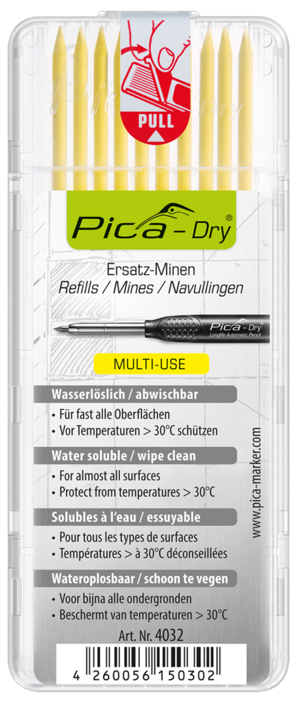 Pica Dry Longlife Automatic Pencil Nachfüllminen "Multi Use" Gelb 4032