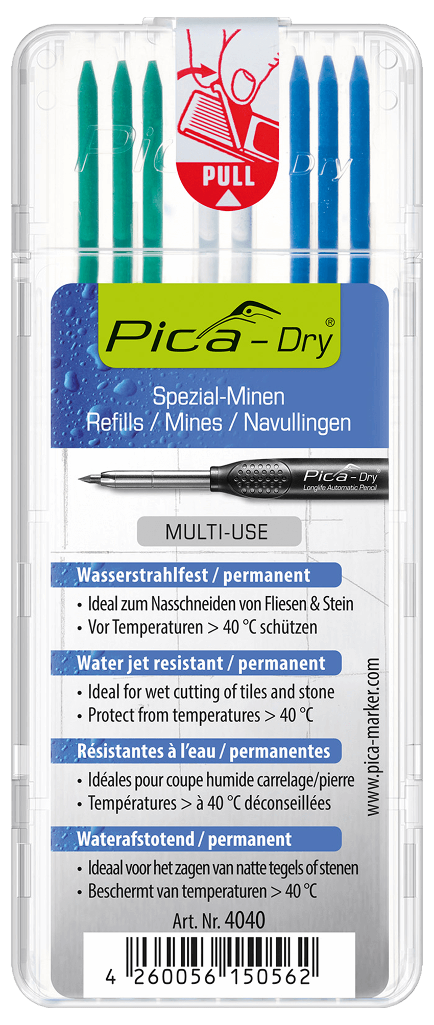 Pica Dry Longlife automatische vulpotloodvullingen "Waterdicht" 4040