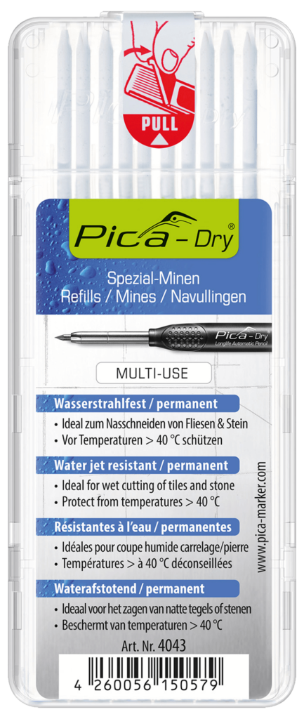 Pica Dry Longlife Automatic Pencil Nachfüllminen "Wasserstrahlfest" Weiss