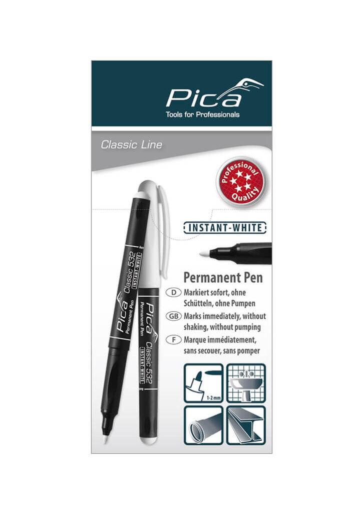 Pica Classic industrijski marker, permanentni marker, marker s črnilom, instantni beli, beli, pakiranje, POS, predstavitev trgovine