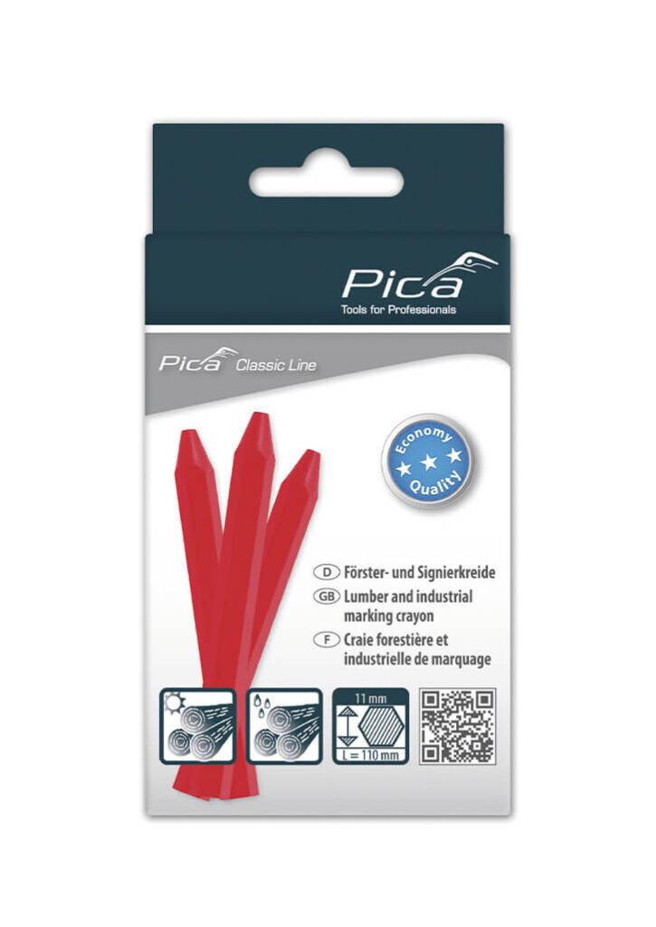Pica Classic forester and signing chalk, red, self-service pack, on blister, POS, store presentation