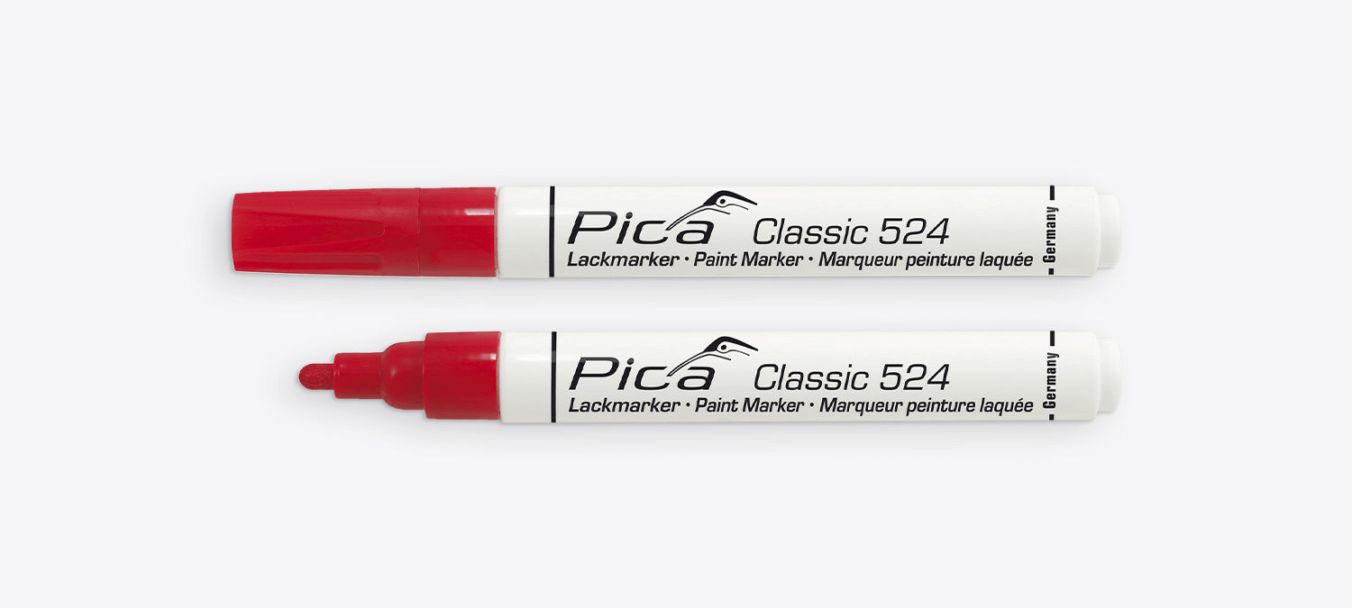 Pica Classic industriële marker, lakmarker, permanente marker, ronde punt medium rood