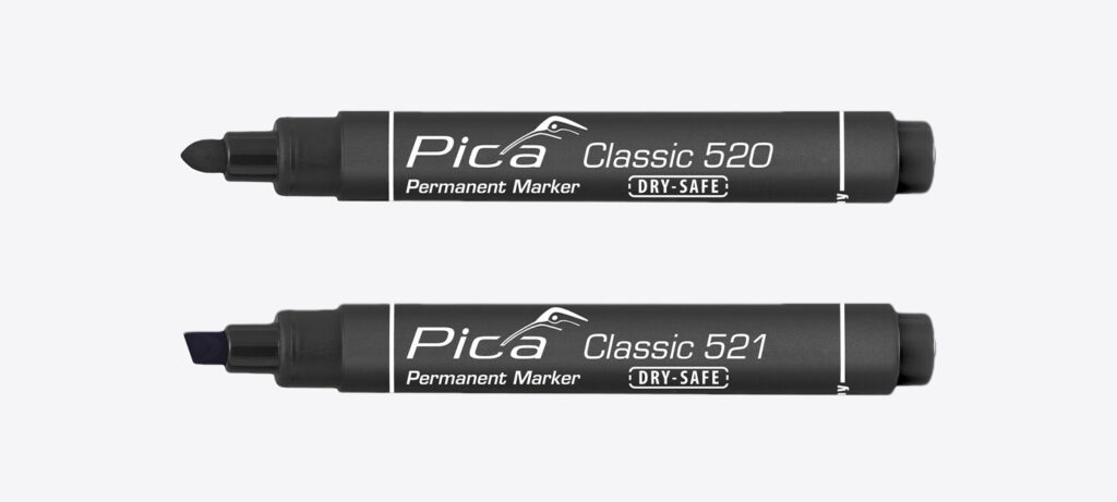 Pica Classic industriell märkpenna, permanent märkpenna, bläckpenna, med rund spets och kilspets, svart