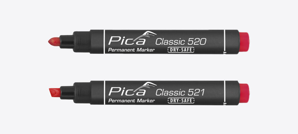 Pica Classic industrial marker, permanent marker, ink marker, with round tip and wedge tip, red