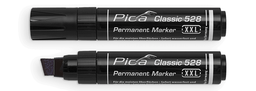 Marcador industrial Pica Classic, marcador de tinta, marcador permanente, XXL, 5 mm, negro, punta en cuña