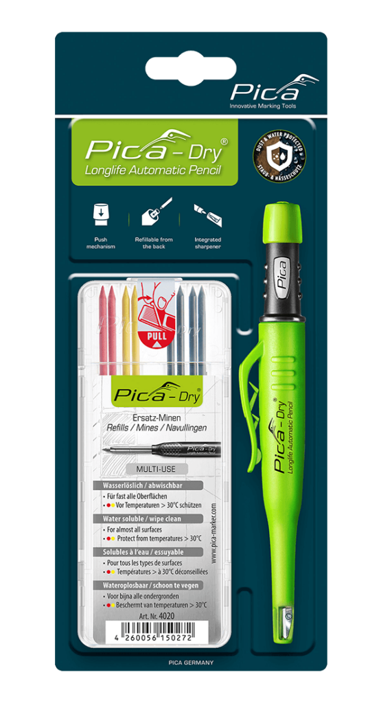 Pica Dry Longlife automatisk blyertspenna med vattenlösliga färgminor 30402