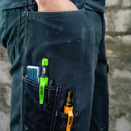 Pica Ink and Pica Dry on trouser pocket on construction site